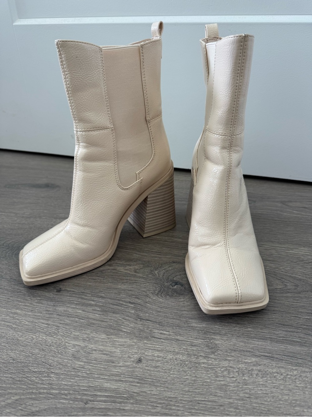 Circus by Sam Edelman Cream Square-Toe Block Heel Ankle Boots